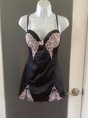 Black Chemise with Blush Pink Lace Accents